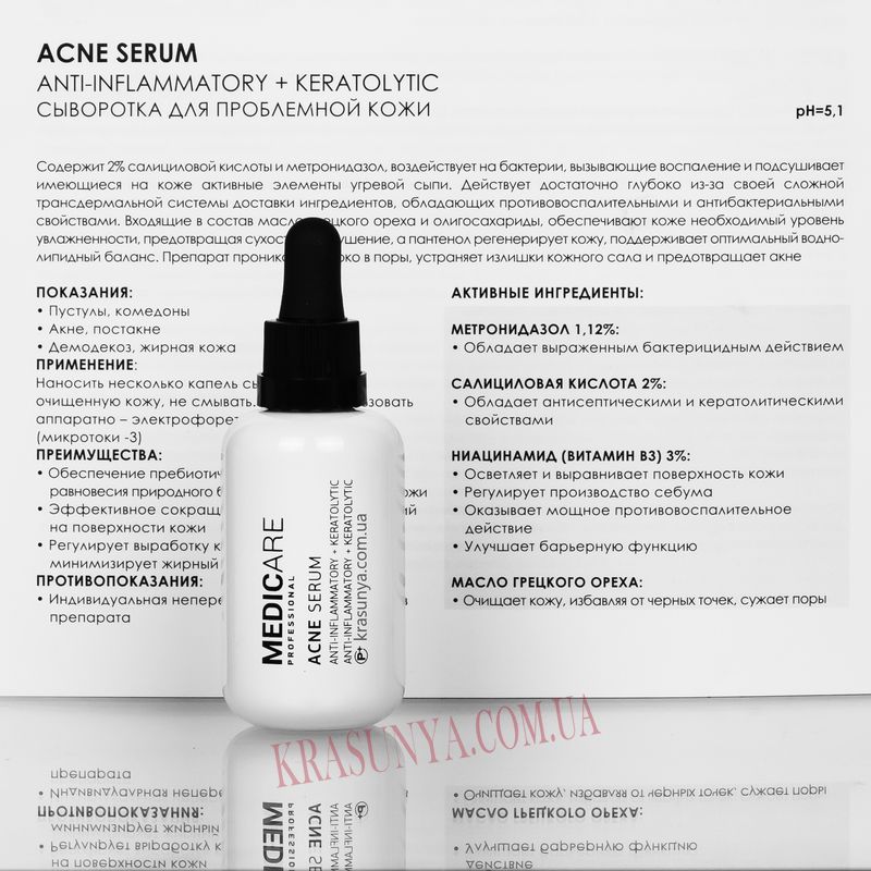 Сироватка для проблемної шкіри ACNE SERUM Anti-inflammatory + Keratolytic Medicare Professional